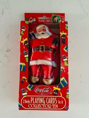 COCA-COLA NIB Santa Collector Tin with 2 Decks of Bicycle Playing Cards